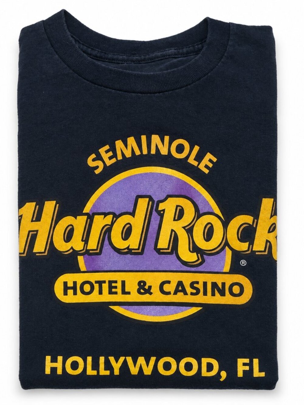 Seminole Hard Rock Hollywood FL T-Shirt Medium Black Purple Gold Logo